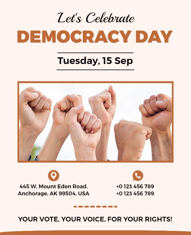 Celebratory Hands-Up Democracy Day Awareness Flyer Template