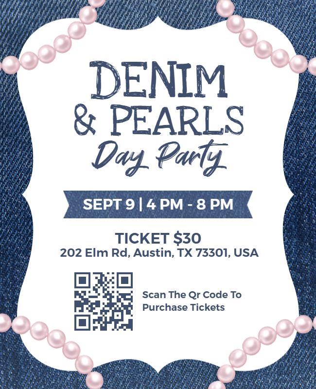 Denim and Pearls Day Party Event Flyer Template
