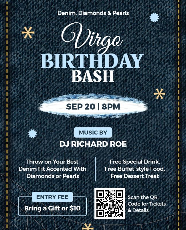 Denim Theme Virgo Birthday Bash Celebration Flyer Template