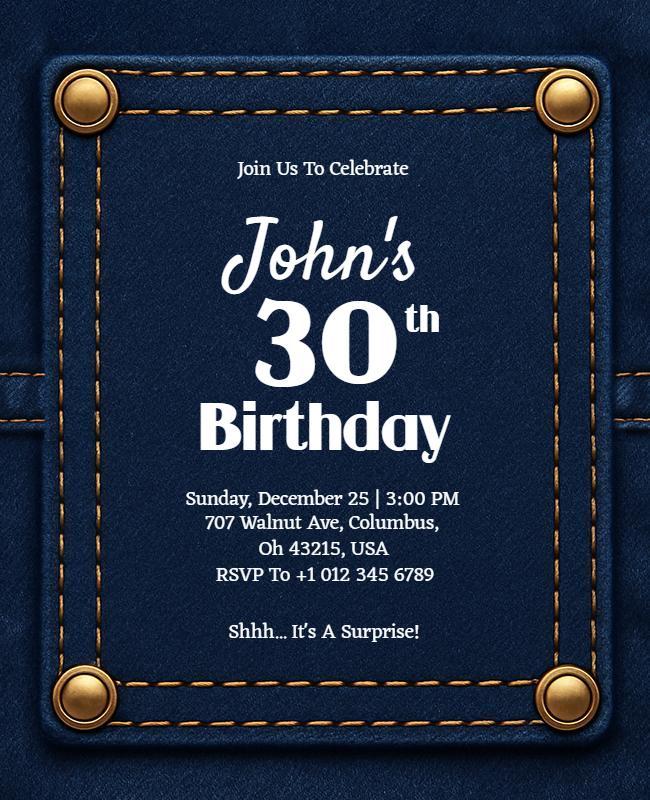Denim Themed Birthday Party Flyer Template