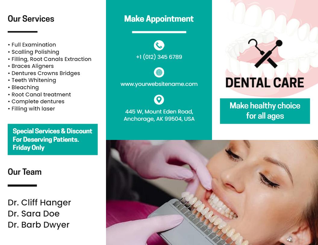Dental Care Services and Appointments HealthCare Brochure Template