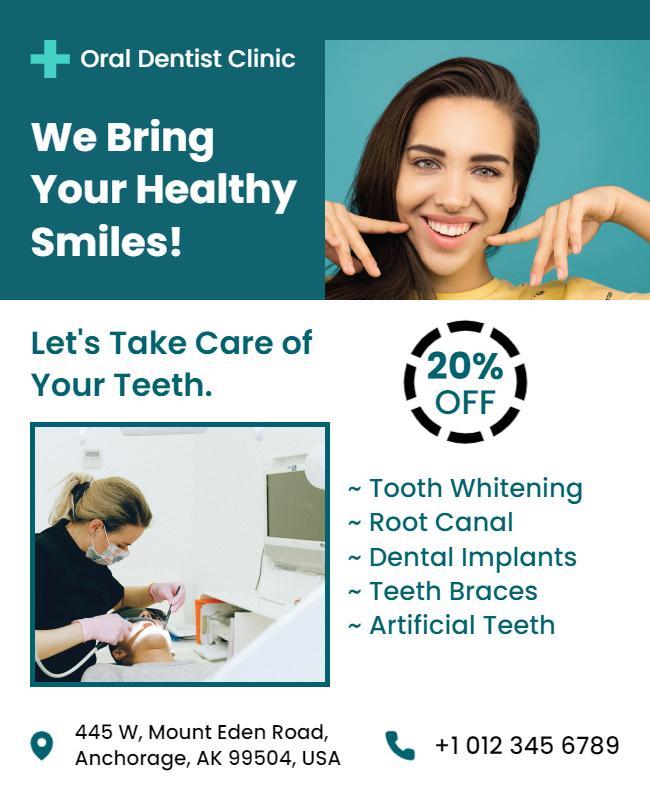 Fresh Teal Dentist Clinic Promotional Services Flyer Template