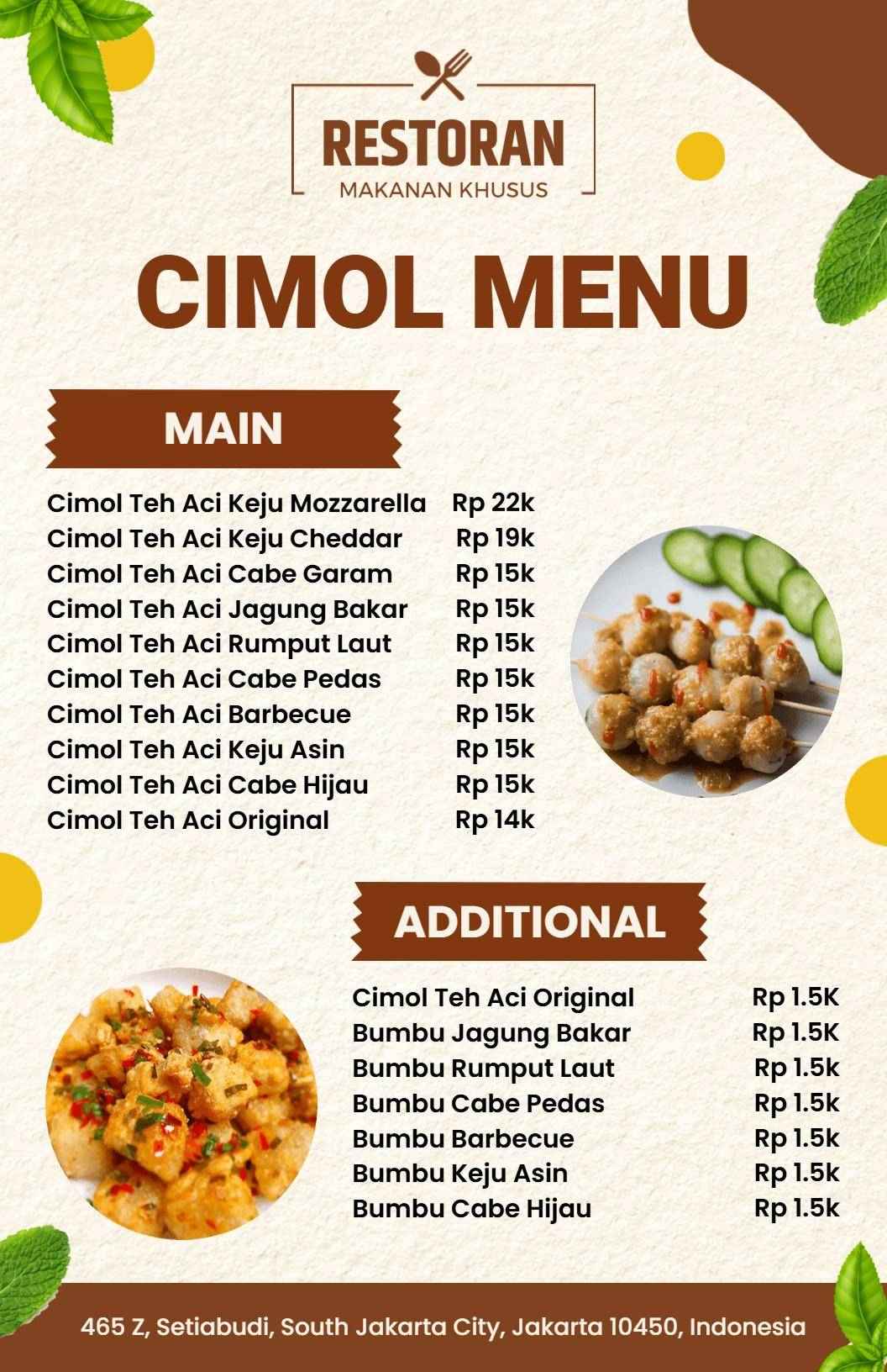 Desain Estetik Herbal Sederhana Untuk Templat Menu Cimol Spesial