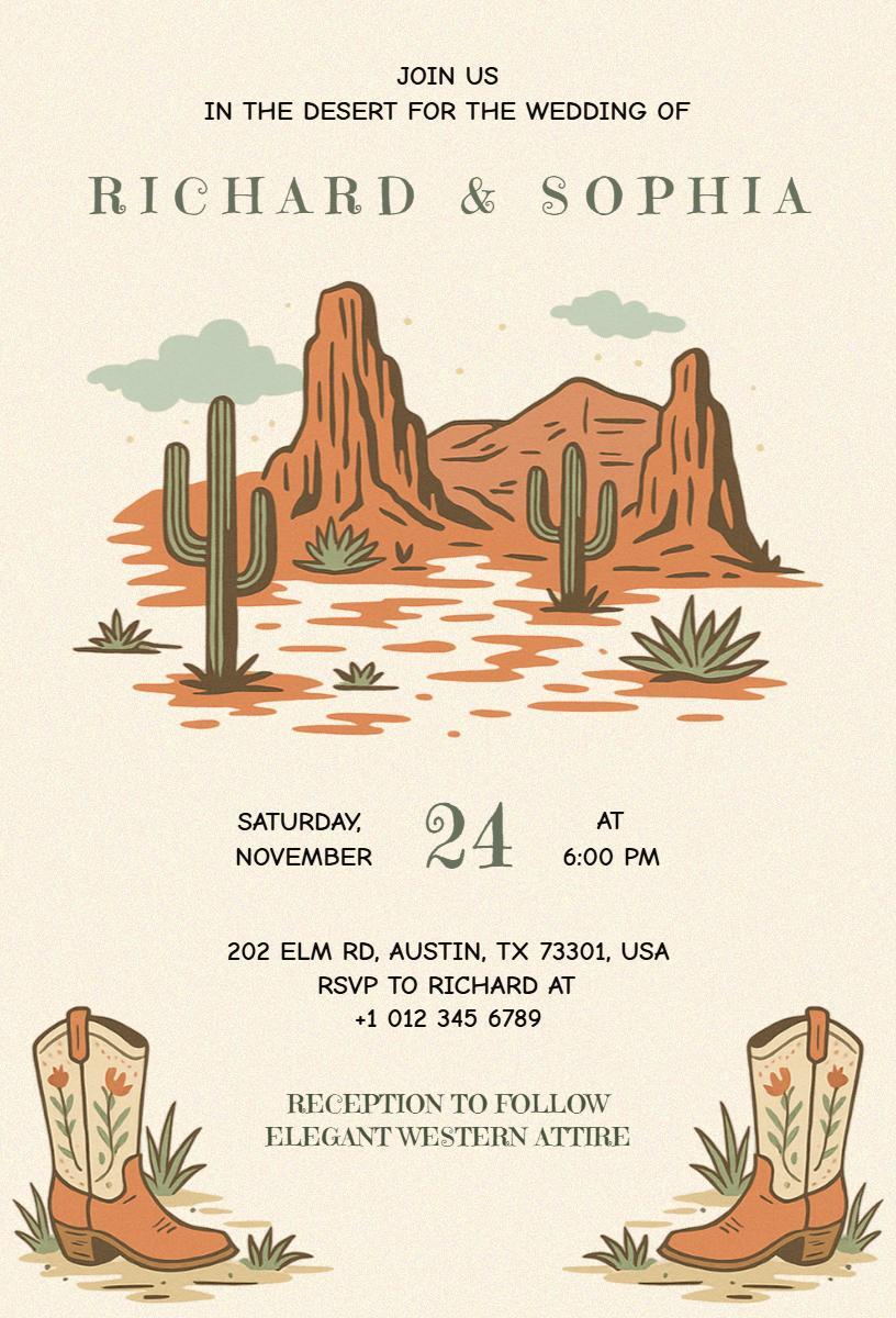 Desert Sunset Rustic Western Wedding Invitation Template