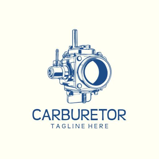 Detailed Blue Carburetor Design Representing Engine Efficiency Logo Template