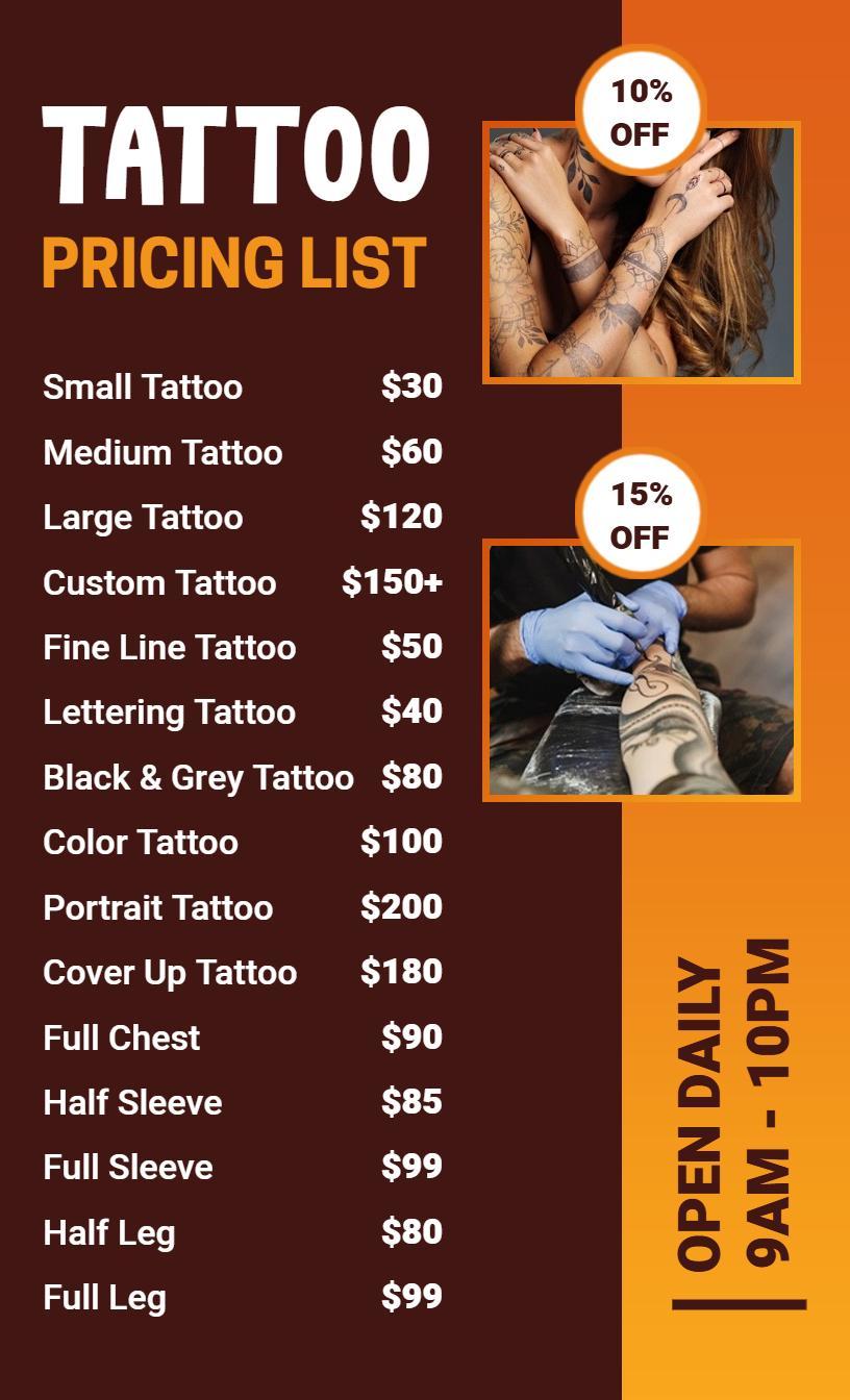 Detailed Tattoo Pricing List Template