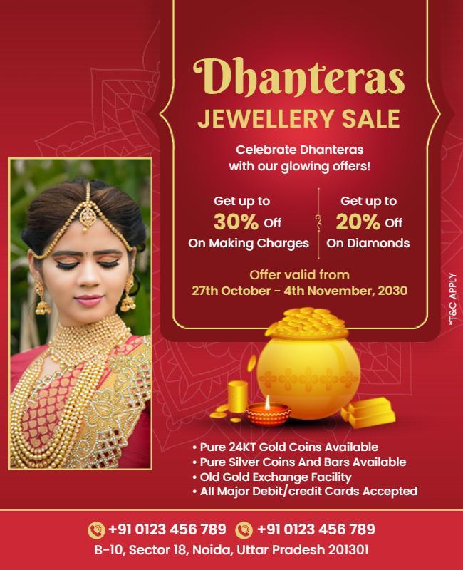 Dhanteras Jewelry Sale Promotional Flyer Template