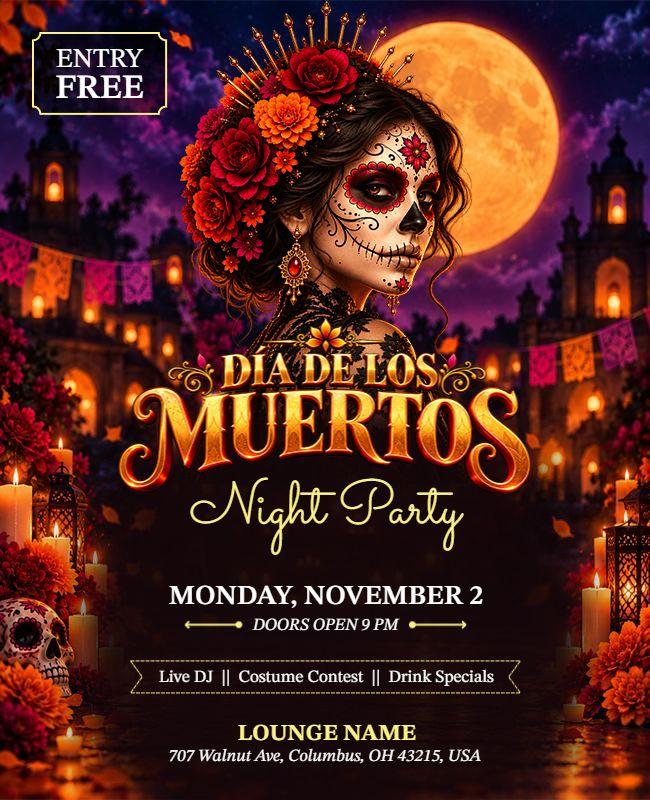 Día De Los Muertos Night Party Flyer Template