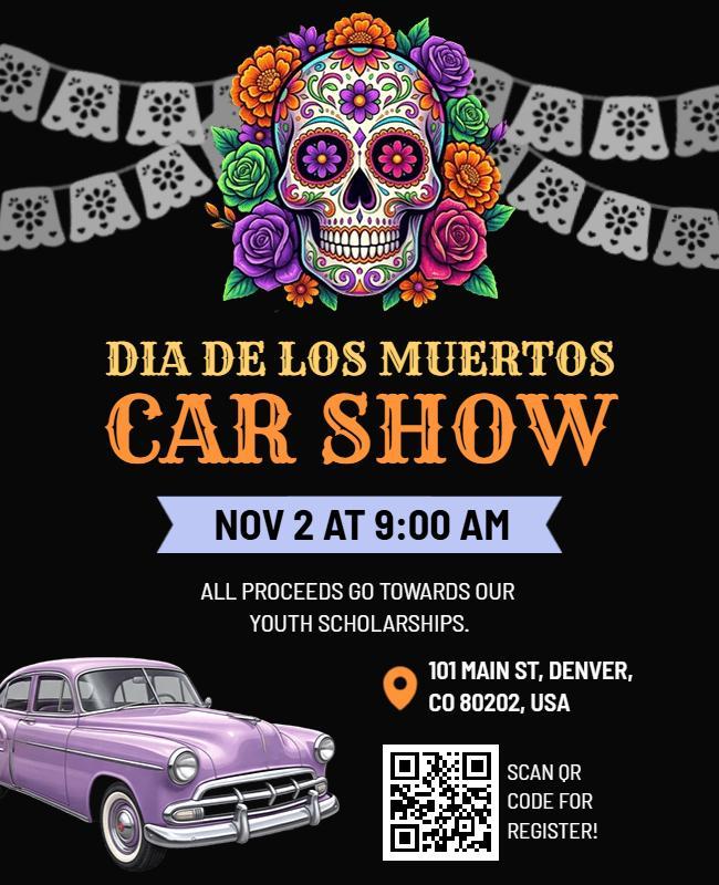 Dia De Los Muertos Themed Car Show Flyer Template