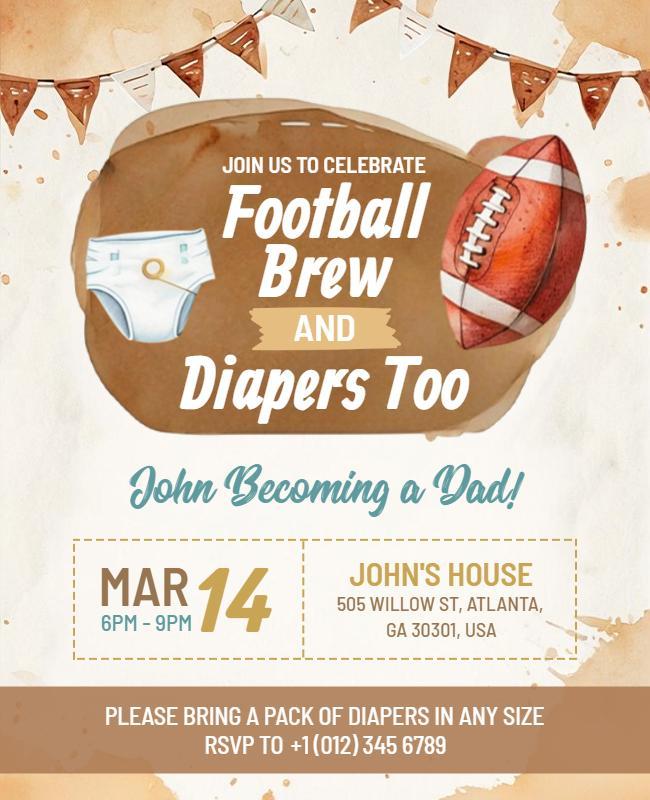 Diaper and Football Theme Baby Shower Invitation Flyer Template