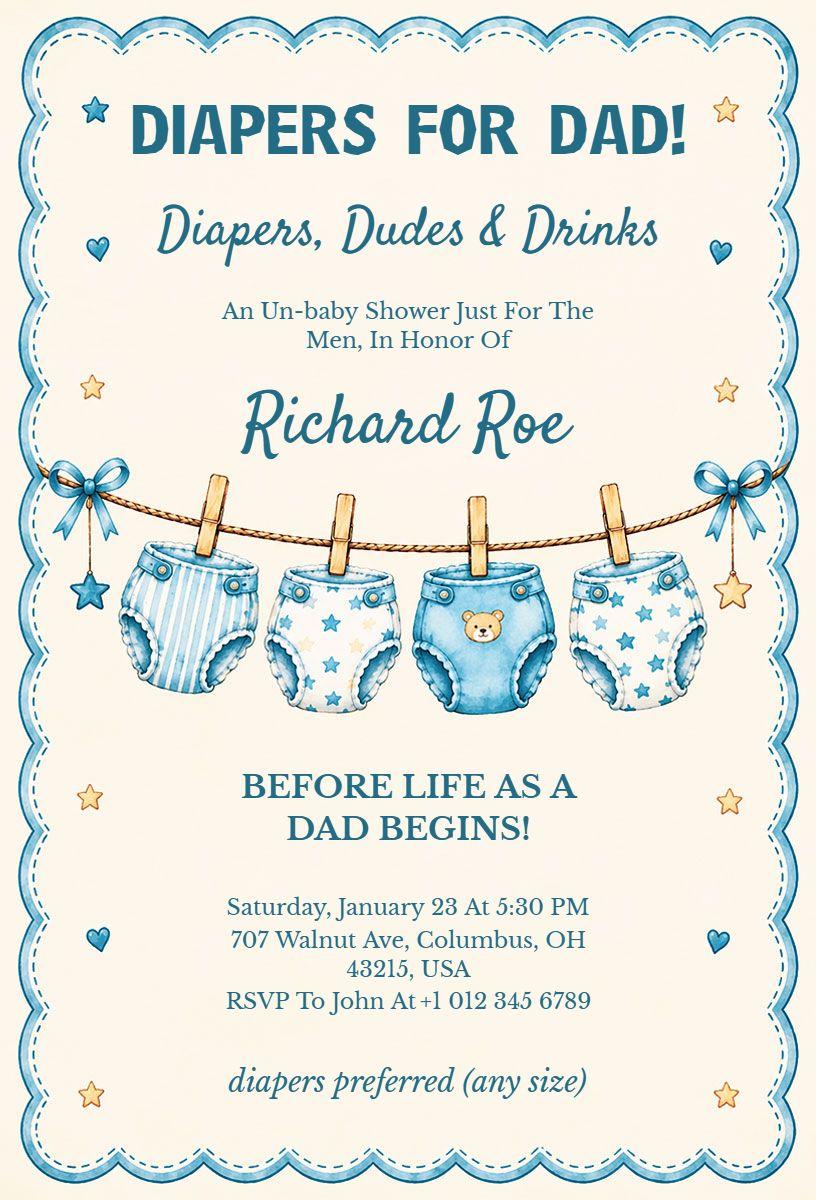 Diapers and Drinks Dad Shower Invitation Template