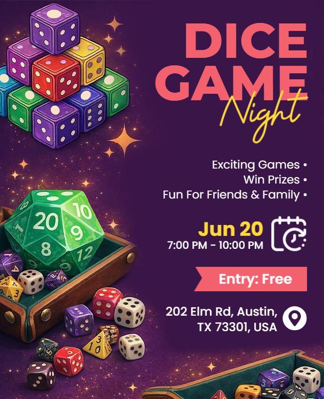 Dice Game Night Event Flyer Template
