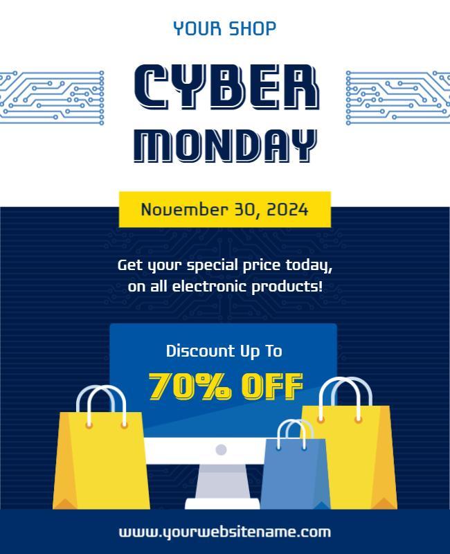 Digital Blue Cyber Monday Electronics Sale Poster Template