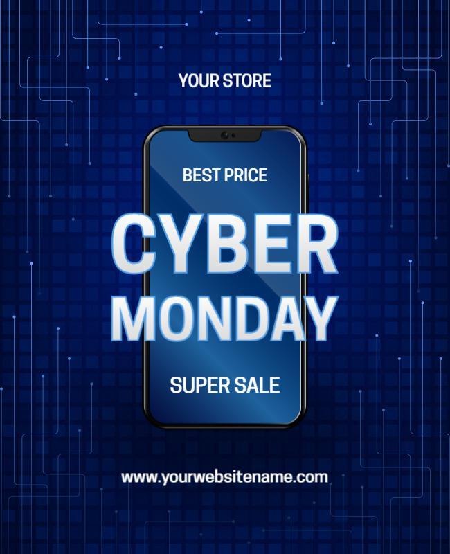Digital Blue Cyber Monday Super Sale Poster Template