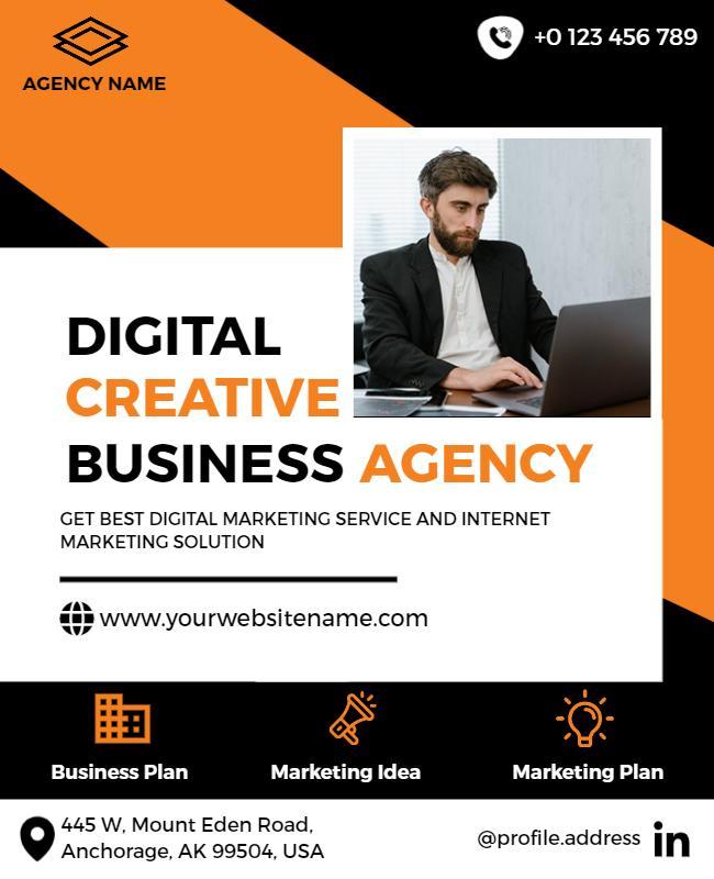 Dynamic Orange Digital Creative Business Agency Flyer Template