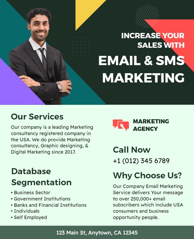 Bold Green Email and SMS Marketing Agency Flyer Template