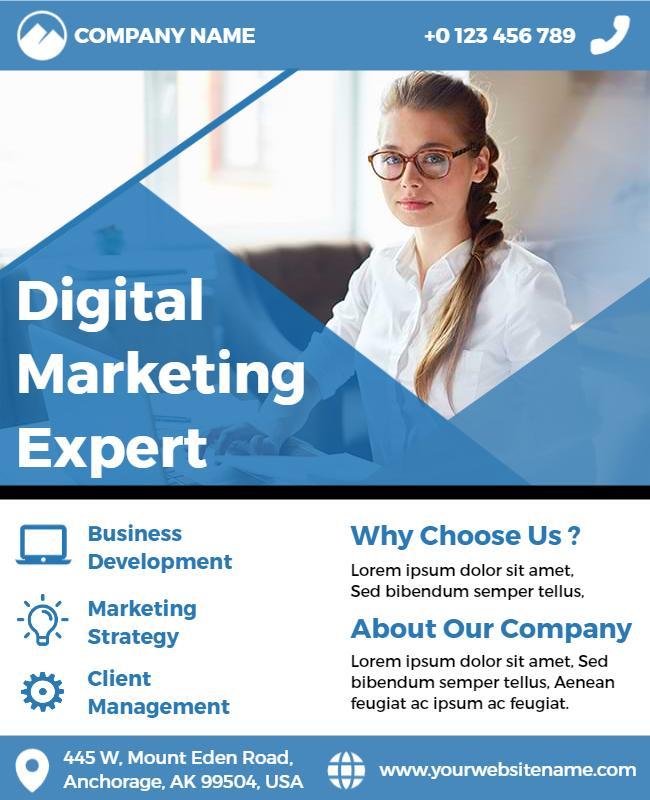 Modern Blue Digital Marketing Expert Services Flyer Template