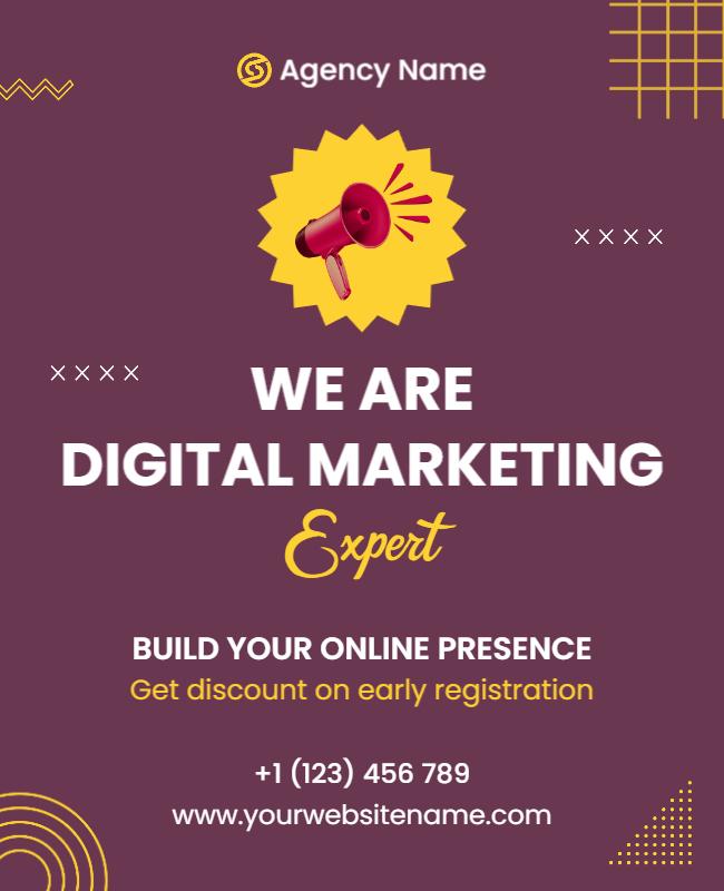 Bold Purple Digital Marketing Expert Promotion Flyer Template