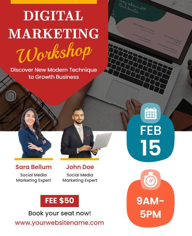 Modern Red Digital Marketing Workshop Flyer Template