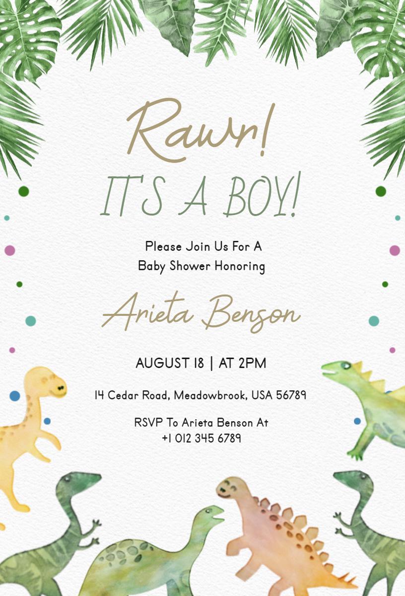 Dinosaur Adventure Baby Shower Celebration Invitation Template