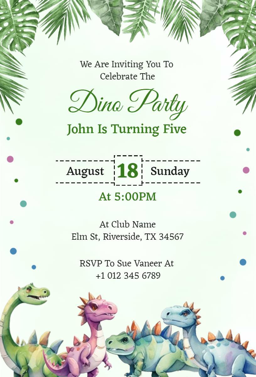 Dinosaur Adventure Dino Party Birthday Celebration Invitation Template