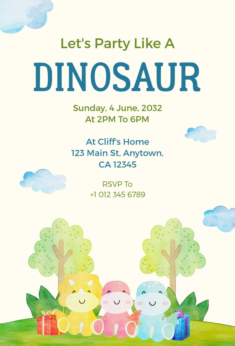 Dinosaur Adventure Fun Kids Birthday Party Invitation Template