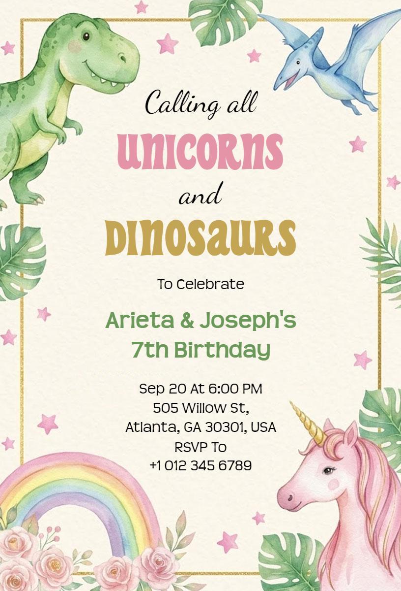 Dinosaur Adventure Themed Birthday Celebration Invitation Template
