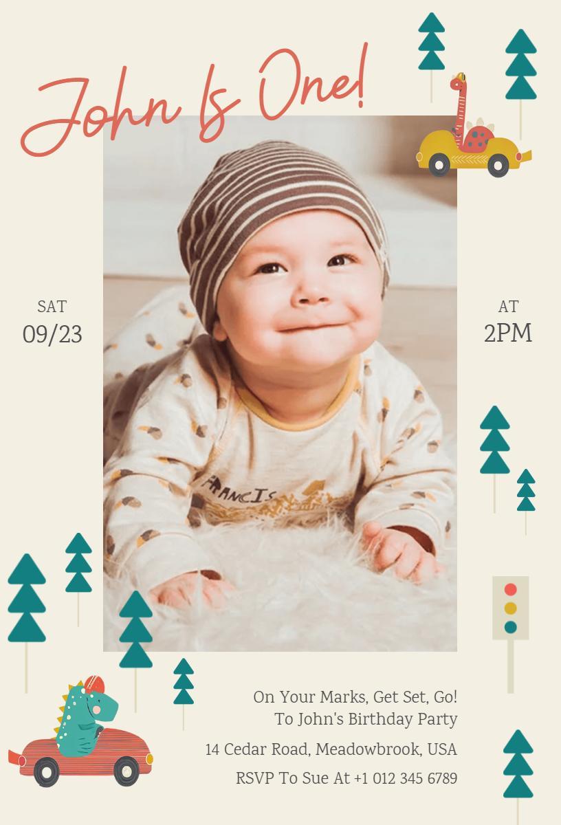 Dinosaur Adventure Themed First Birthday Invitation Template