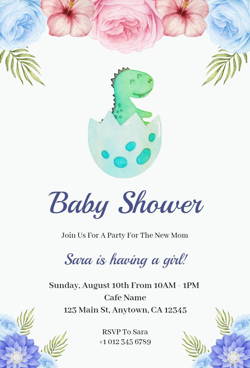 Dinosaur-Themed Baby Shower Celebration Invitation Template