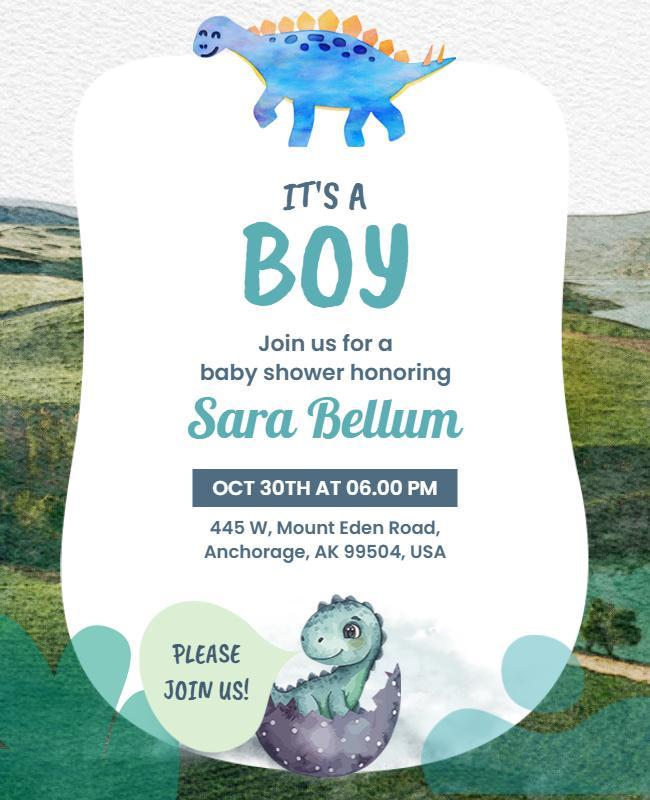 Dinosaur Themed Baby Shower Invitation Flyer Template