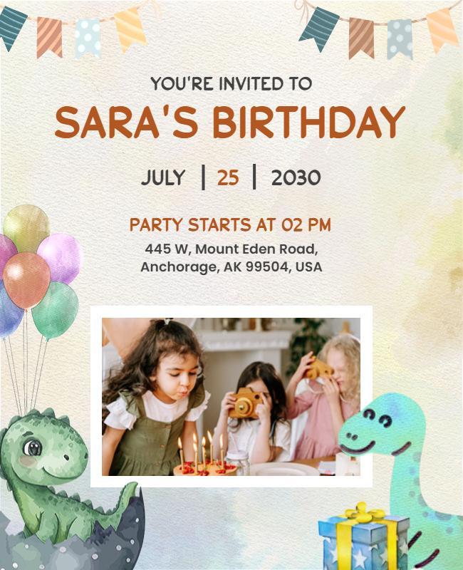 Dinosaur Themed Childrens Birthday Party Flyer Template