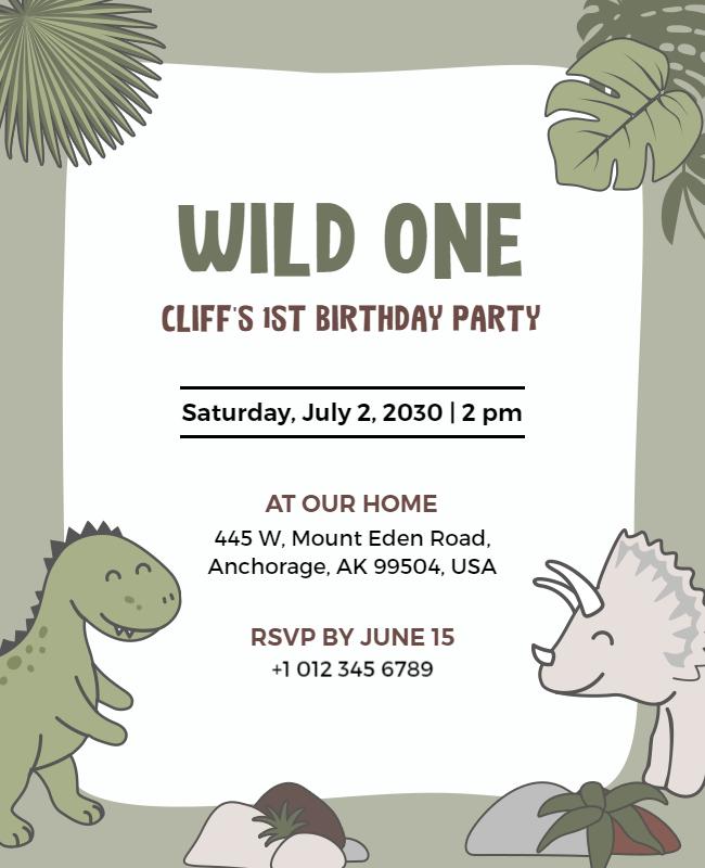 Playful Dinosaur Theme Birthday Party Flyer Template