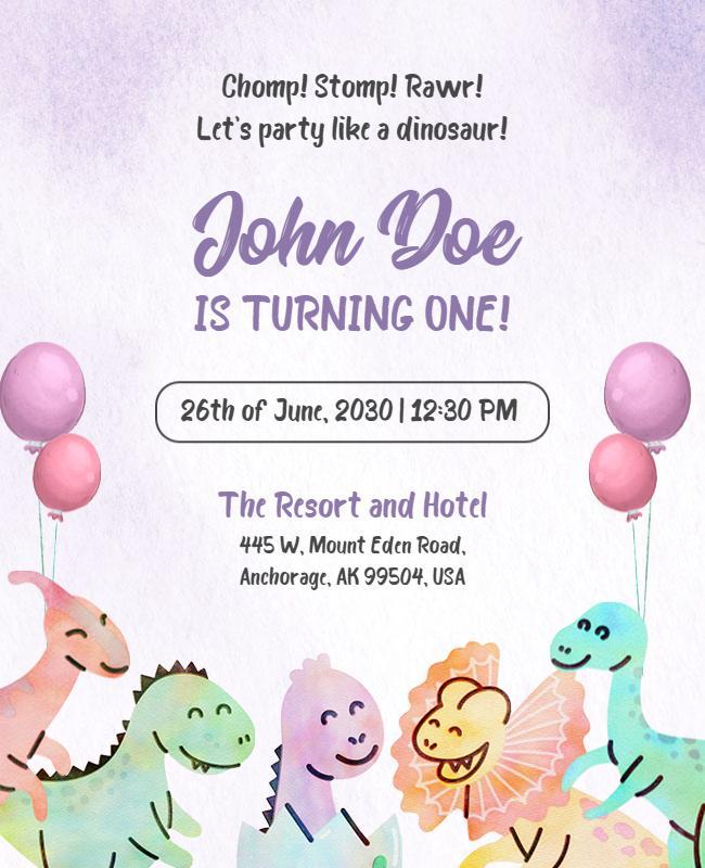 Dinosaur Themed First Birthday Party Flyer Template