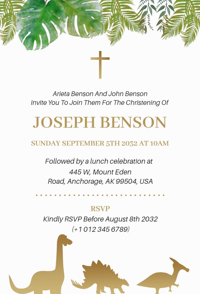 Dinosaur Themed Joyful Christening Celebration Invitation Template