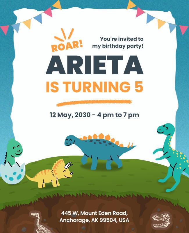 Dinosaur Themed Kids Birthday Invitation Flyer Template