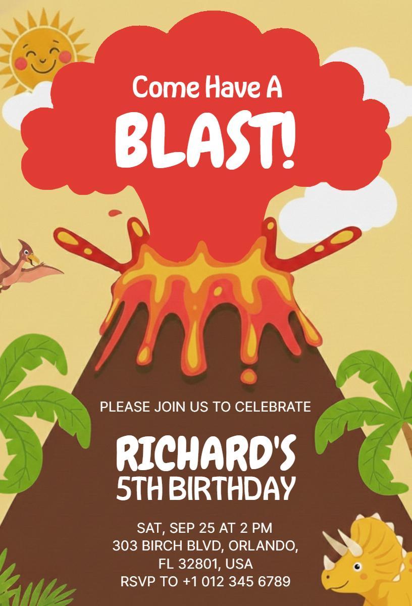 Dinosaur Volcano Adventure Birthday Celebration Invitation Template