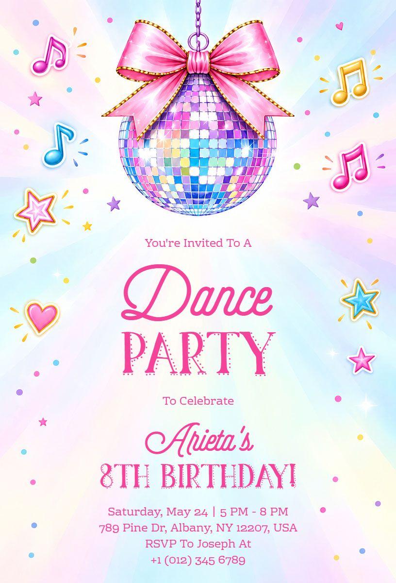 Disco Dance Party Birthday Invitation Template