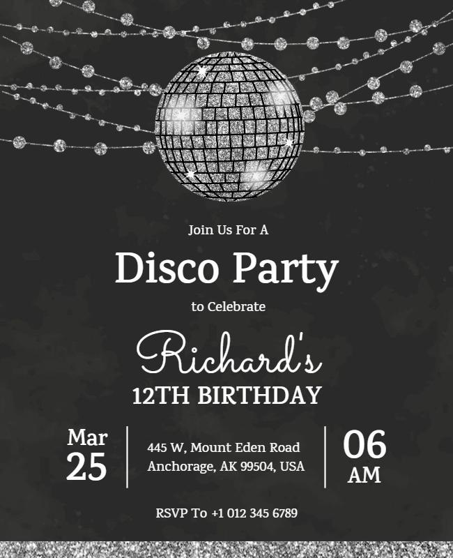 Disco Themed Birthday Party Celebration Flyer Template