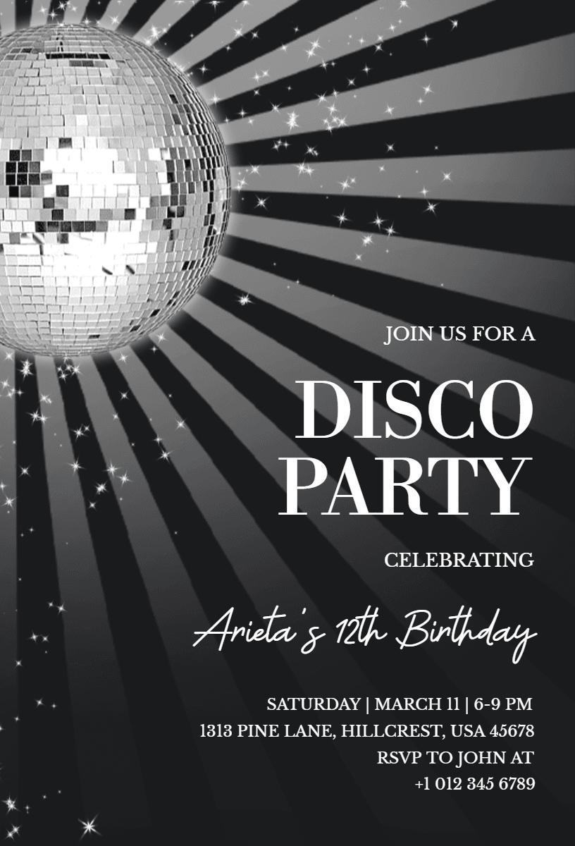 Disco Themed Dance Party Celebration Invitation Template