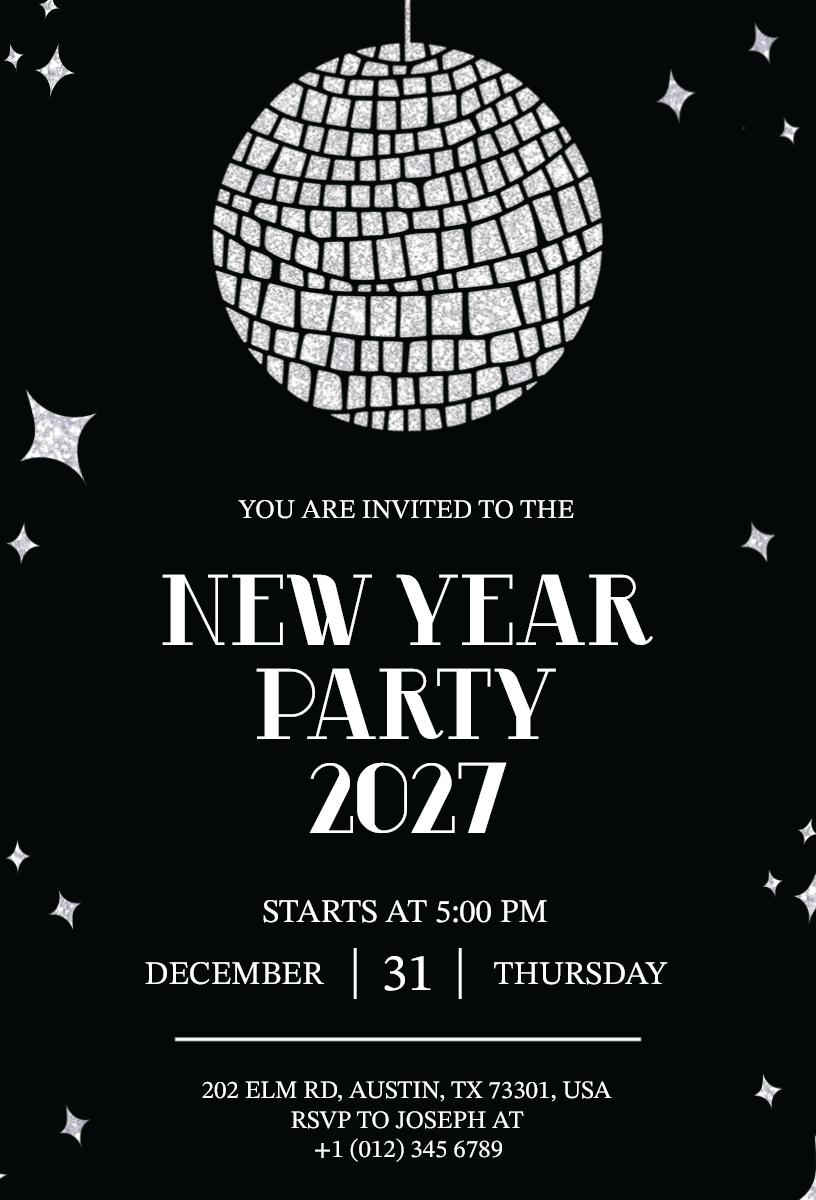Disco-Themed New Year 2027 Celebration Invitation Template