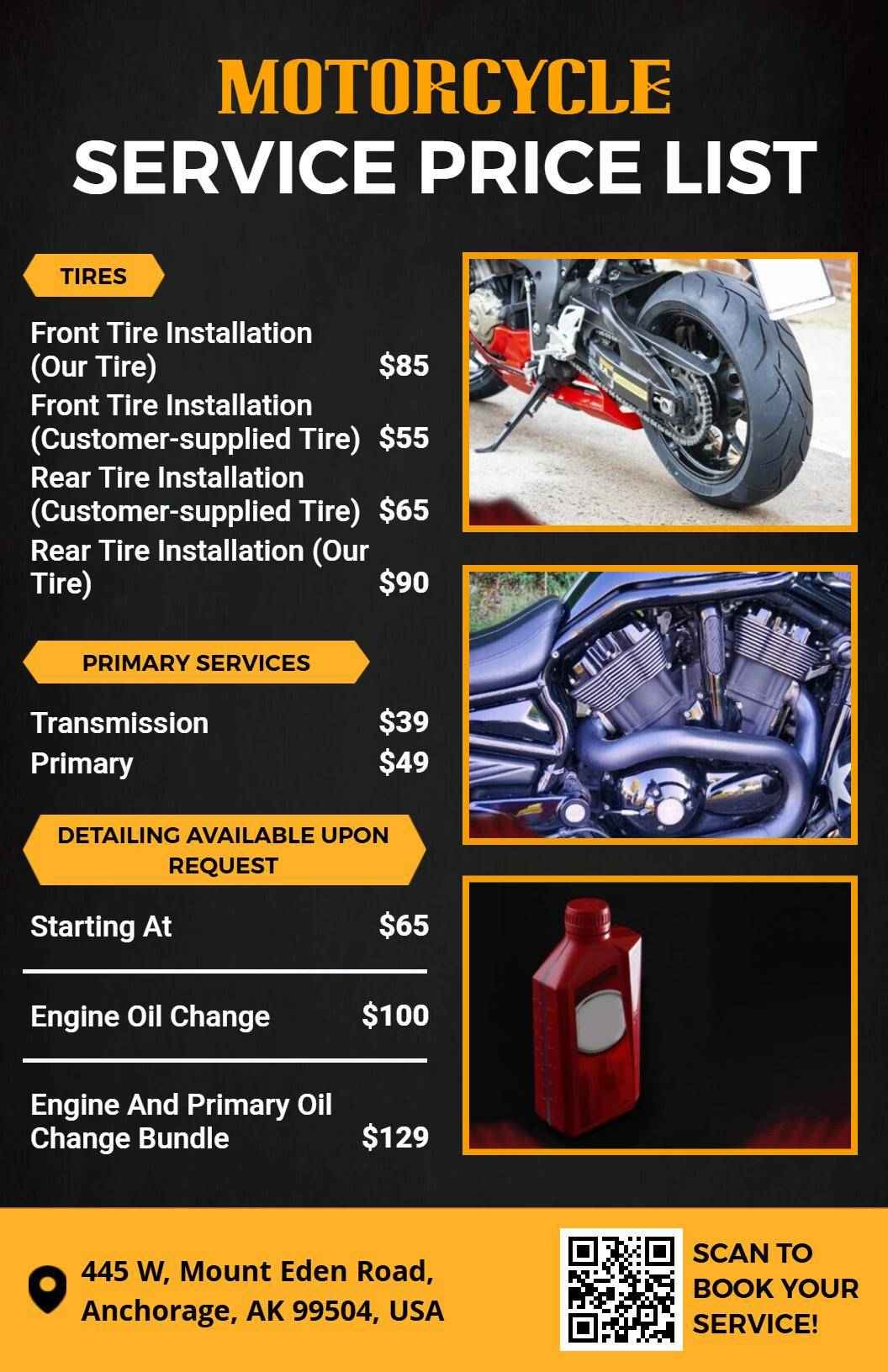 Distinct Motorcycle Service Package Price List Template