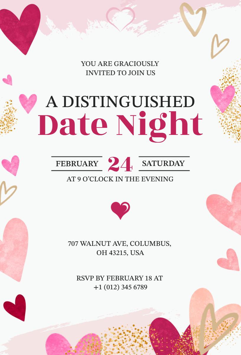 Distinguished Romantic Heart-Themed Date Night Invitation Template