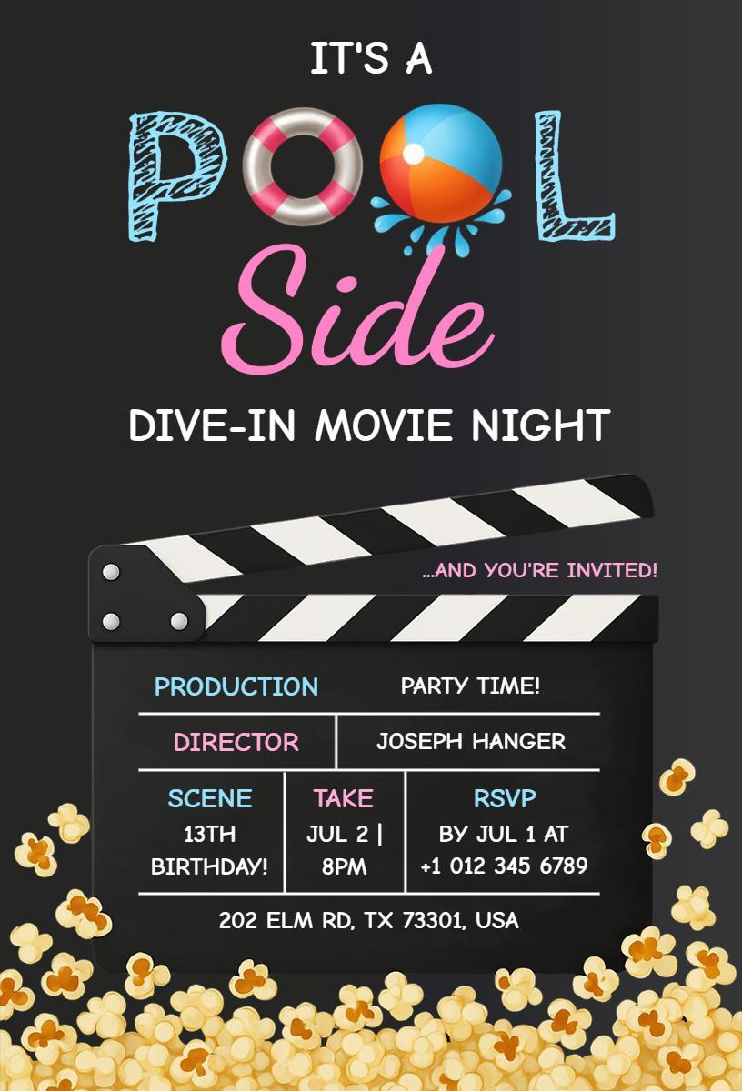 Dive-In Movie Night Pool Party Celebration Invitation Template