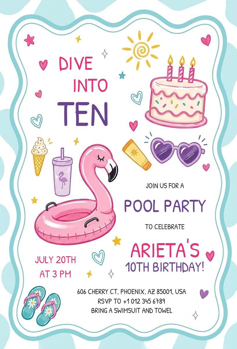 Dive into Ten Colorful Pool Party Celebration Invitation Template
