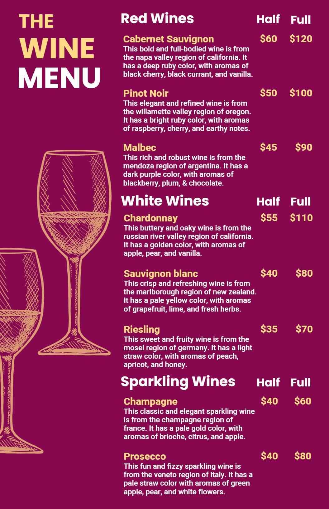 Diverse Wine Collection Menu Template