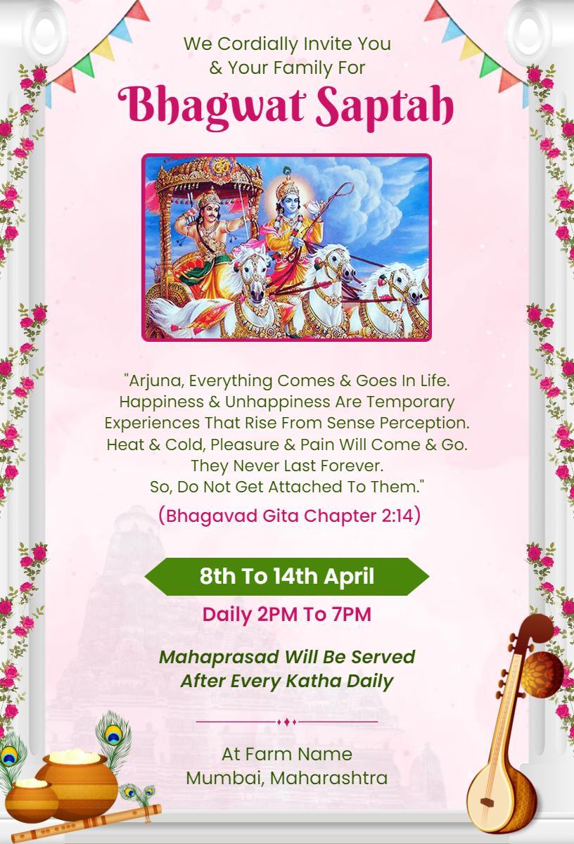 Divine Bhagwat Saptah Ceremony Family Gathering Invitation Template
