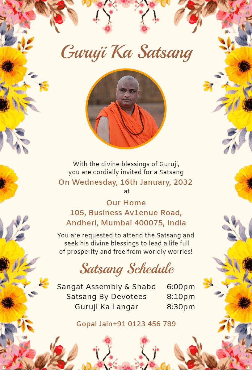 Divine Guruyi Ka Satsang Spiritual Gathering Invitation Template