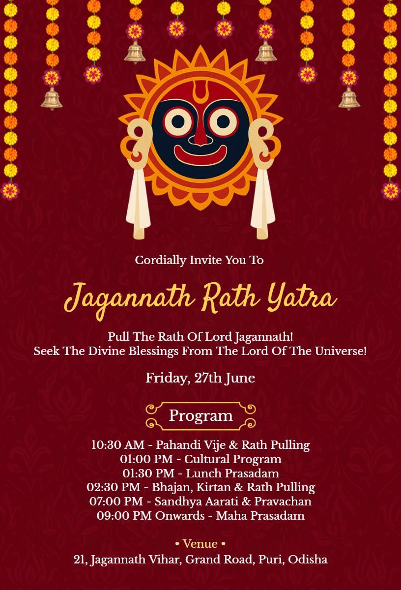 Divine Jagannath Rath Yatra Celebration Invitation Template