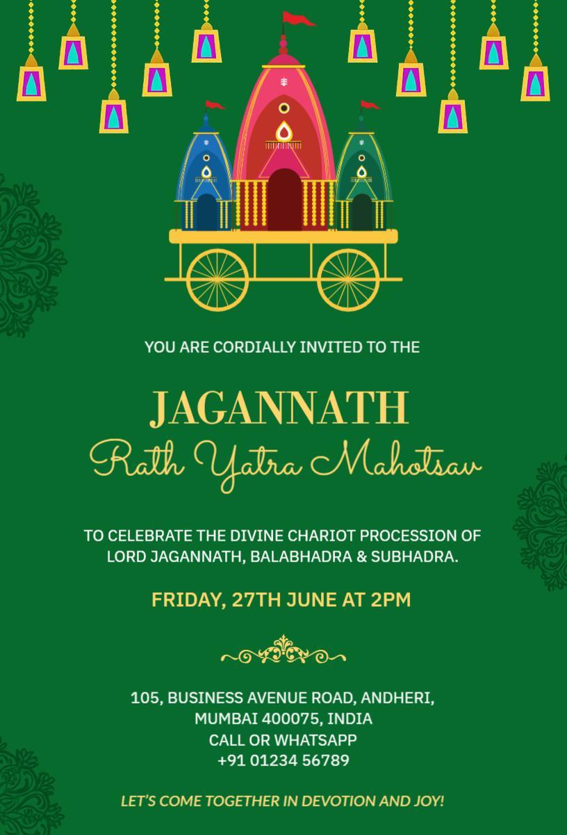 Divine Jagannath Rath Yatra Chariot Celebration Invitation Template