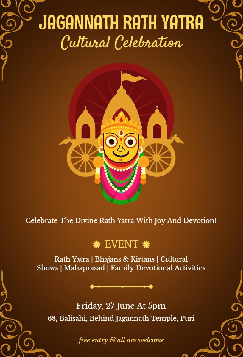 Divine Jagannath Rath Yatra Cultural Celebration Invitation Template